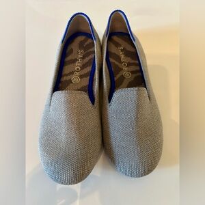 Rothy's Silver Knit Slip-On Flats with Blue Trim